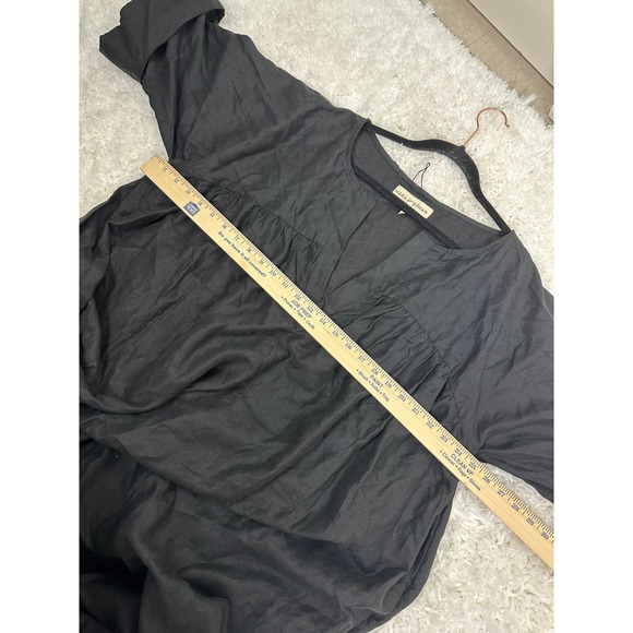 Mara Hoffman Linen Maxi Dress Puffy Sleeves Round Neck Keyhole Front Black XL - Picture 8 of 8